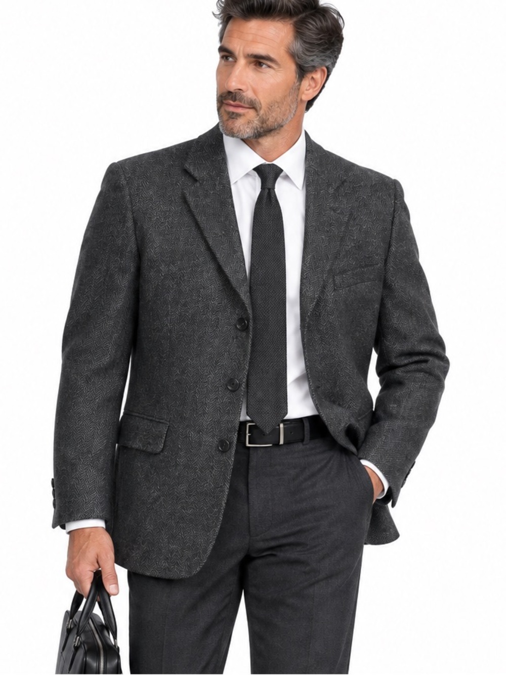 Protocol 100% Wool Herringbone Blazer 42S Charcoal Tailored Sport Coat Heritage